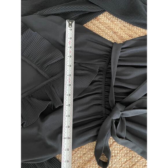 Vintage S.L. Petites Black Sheer Ruffle detailed Dress with belt retro disco - Picture 6 of 10